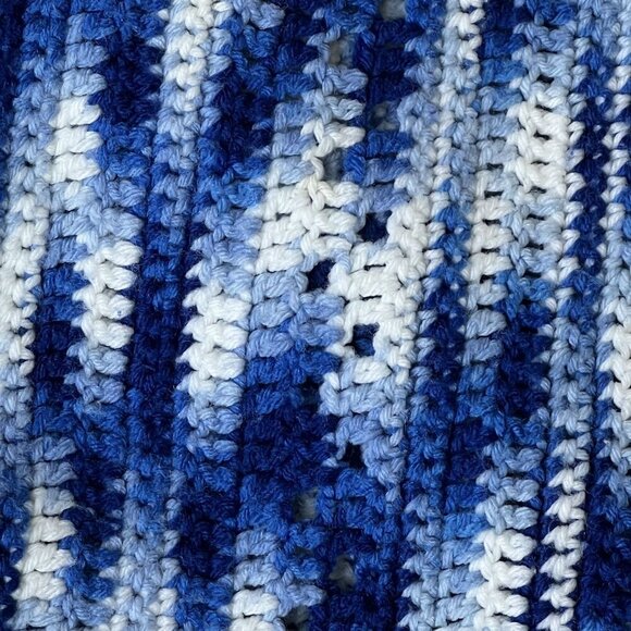Handmade Blue White Ripple Wave Crochet Throw Afghan Blanket 48"x56" Grandmacore - Picture 8 of 10